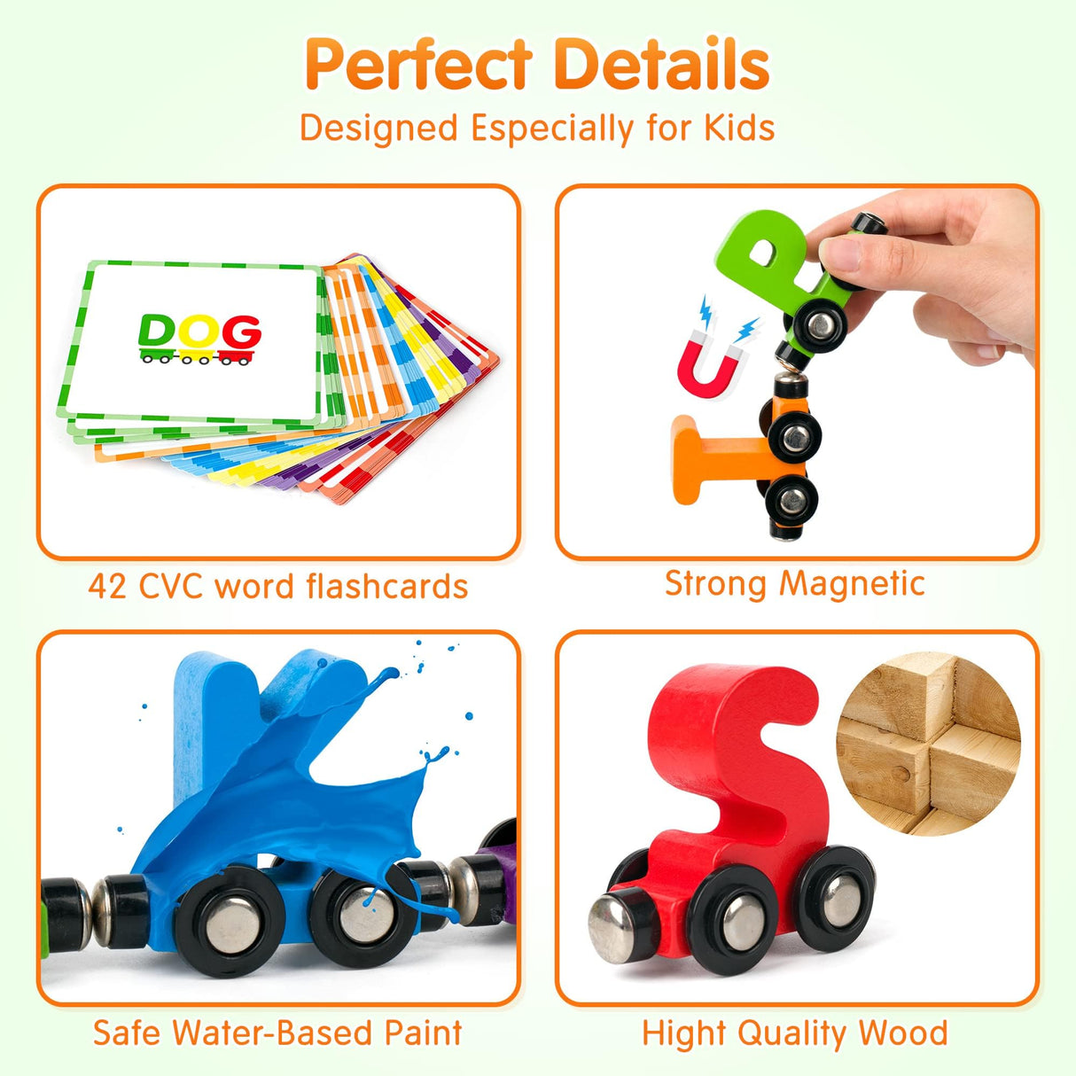 Vanmor 27 PCS Magnetic Wooden Alphabet Train Sets | ABC Letter Learning Toy Trains with 42 PCS Flash Cards, 1 Engine, 1 Storage Bag | Toddlers Kids Boys Girls Educational Toys for 3 4 5 6 7 Years Old Vanmor