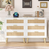 Irontar Rattan Nightstand with Charging Station, Night Stand with 3 Large Rattan Drawers, Accent End Table, Bedside Table with Solid Wooden Legs for Bedroom, White and Natural BZZ006WME Irontar