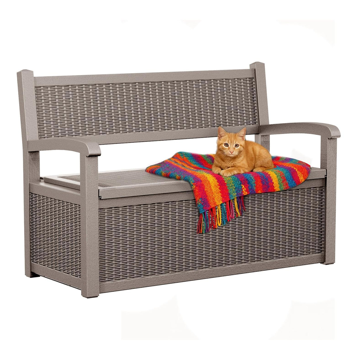 EasyUp 80 Gallon Outdoor Storage Bench, Waterproof and Lockable Deck Box Outdoor Storage Furniture for Patio,Garden,and Porch – Perfect for Storing Garden Tools and Cushions(Gray) EasyUp