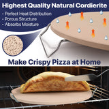 16" Pizza Stone for Oven & Grill with Handles - Natural Cordierite Baking Stone Set with SS Rack & Plastic Scraper (1500 °F Resistant, Round, Large) KitchenStar