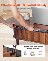 VEVOR Fluted Lift Top Coffee Table, Oval Walnut Coffee Table with 3 Hidden Compartment, Mid Century Modern Wood Center Table with Storage, Lift up Tabletop for Home Living Room Office, Easy Assembly VEVOR