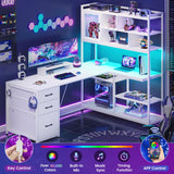 SEDETA 58'' L Shaped Computer Desk with 3 Drawers, Bookshelf, and LED Light for Home Office and Gaming SEDETA