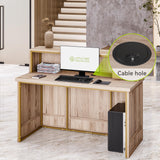 LITTLE TREE 57-Inch Reception Counter, Boho Style Front Desk, Modern Checkout Counter, Reception Desk for Retail, Lobby, Salon, Office, Oak LITTLE TREE