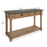 Kate and Laurel Rutledge Farmhouse Chic Two Drawer Console Table, Rustic Wood Base and Concrete Gray Top Kate and Laurel