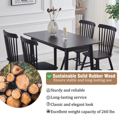 Saylike Dining Chairs Set of 4, Farmhouse Solid Wood Windsor Kitchen Chairs Set with Spindle Back for Restaurant Dining Room (4, Black, 17.3" W x 16.1" D x 34.6" H) - WoodArtSupply