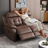 Msutree Loveseat Recliner Sofa, Oversized 2 Seater Reclining Loveseat Chair, Top Grain Leather Manual Recliner Sofa, Brown Modern Double Seater Couch for Living Room Msutree