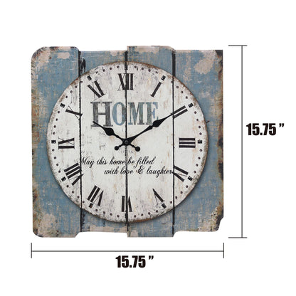 Stonebriar SB-6158A Worn Blue 15" Square White Wall Clock - WoodArtSupply