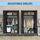 erosoei 71 "Metal Armoire Wardrobe Closet, Steel Clothing Storage Cabinet with Adjustable Shelves and Hanging Rod, Household Steel Wardrobe Storage Cabinet with Adjustable Standing feet（Black） erosoei