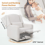 SENYUN Power Recliner Chair Swivel Glider, Large Rocker Recliner w/USB Charging Port, Boucle Upholstered Swivel Rocker Glider Recliner for Nursery,Bedroom,Living Room, 1PC, Cream SENYUN