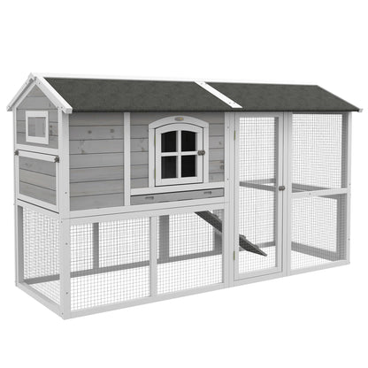 PawHut Chicken Coop, Wooden Chicken Hutch for 4 Chickens with Nesting Box, Removable Tray, Run, Hen House for Outdoor, Backyard, Farm, 77.5" x 32.5" x 46", Light Gray - WoodArtSupply