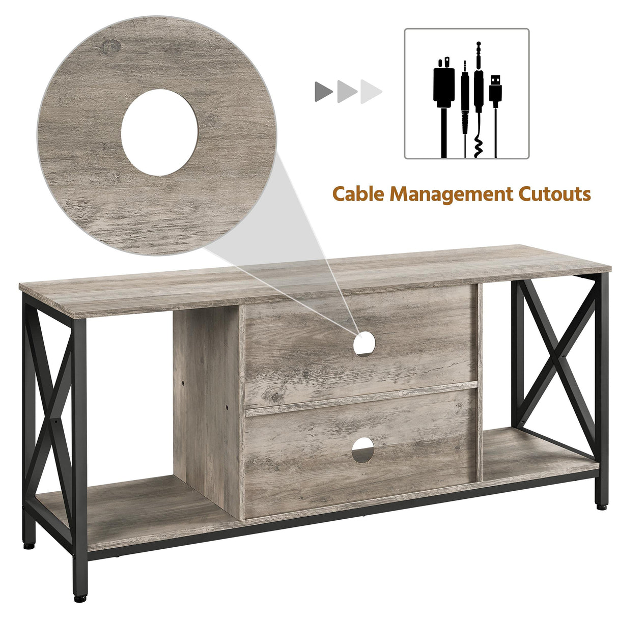 Yaheetech TV Stand for 65 inch TV Console Table with Storage Shelves Cabinet, 55" Wood Entertainment Center for Living Room, Industrial Modern Style TV Cabinet for Flat Screens, Gray Yaheetech