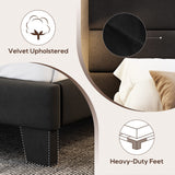 WEEWAY King Bed Frame Platform Bed with Velvet Upholstered Headboard and Wooden Slats Support, Heavy Duty Mattress Foundation, No Box Spring Needed, Easy Assembly, Black WEEWAY