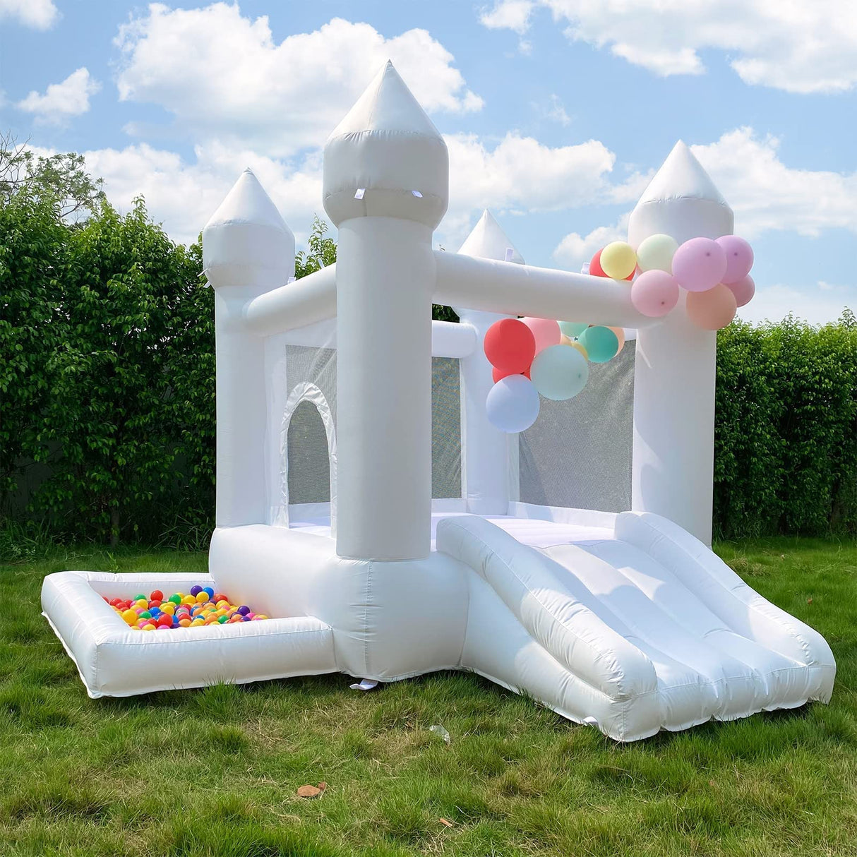 POYOUNGHU White Bounce House, House with Blower, Inflatable Bouncer, Children's Toy, Sewn Extra Thick Material for Durability POYOUNGHU