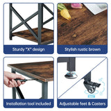 Fannova Large Printer Stand, 23.6 x 23.6 x 22.6 Inches Square Printer Table with Storage Shelf, 2 Tier Rolling Printer Cart with Industrial Wheels for Home Office - Rustic Brown Fannova