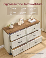 VASAGLE LIRY Collection - 6-Drawer Dresser for Bedroom, 54-Inch Wide Modern Farmhouse Chest of Drawers with Metal Handles, TV Stand, for Living Room, Entryway, Anti-Tipping, Rustic White ULTS661WJ01S VASAGLE