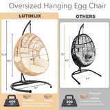 LUTINLIX Oversized Hanging Egg Chair Outdoor Indoor, Wicker Swing Egg Chair with Stand 400lbs Capacity for Bedroom, Patio, Garden and Balcony (Beige-nest, Oversize) LUTINLIX