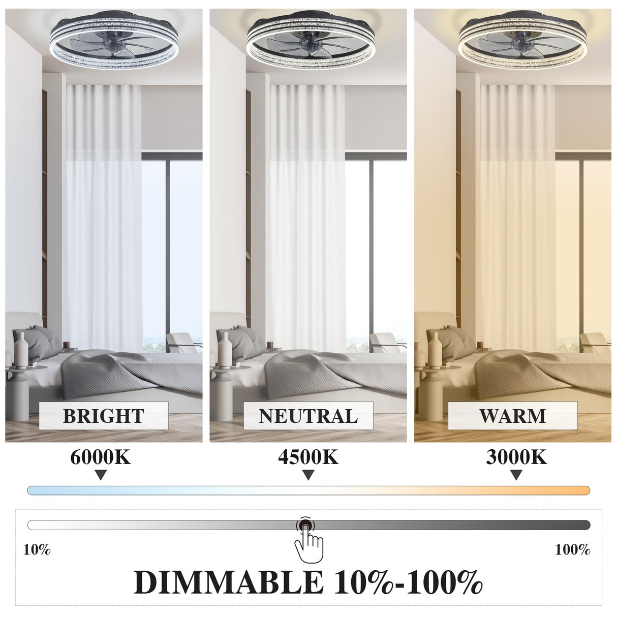 DIAMONDFORGE Smart Ceiling Fans with Lights Remote - WiFi Alexa 20'' Flush Mount Low Profile Modern Ceiling Fans for Bedroom -Stepless Color Temperature and 6 Speeds - Crystal Stripe DIAMONDFORGE