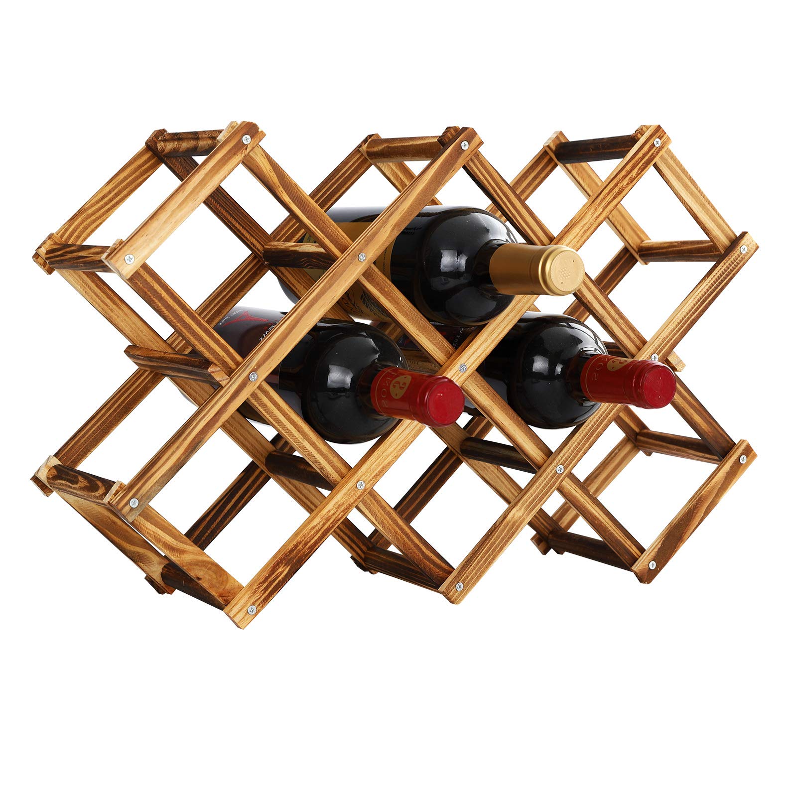 GADIEDIE Wine Rack,10 Bottles Foldable Free Standing Wooden Wine Rack,Countertop Wine Racks,Storage Wine Rack for Kitchen, Bars, Pantry, Wine Storage cabinets,Carbonized Wood Color - WoodArtSupply