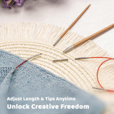 Ruidi Premium Beechwood & Steel Interchangeable Knitting Needles Set - 10 Sizes (3.5-10.0mm) with 4 Cables & Navy Blue Leather Case | Double-Lock Ergonomic Design RUIDI