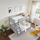 FLEXISPOT Twin Over Full Bunk Bed with Flexible Ladder,Kids Solid Wood Bed Frame,Strong Wooden Slats, Non-Toxic Finishes, No Box Spring Needed,Grey FLEXISPOT