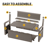 ROJIK 80 Gallon Storage Bench Deck Box Outdoor with Armrests,Storage Furniture Waterproof Lockable for Porch Patio and Garden (Grey) ROJIK