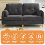 WUTUTUEE 65" Chenille Loveseat Sofa, Modern 2-Seater Love Seat Couch with Armrest Pillows, Storage Pockets, Easy Assembly, Upholstered Tufted Loveseat Couches for Living Room Bedroom, Dark Grey WUTUTUEE