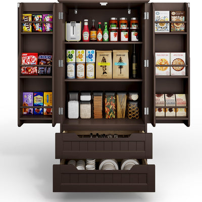Gizoon 47" Dark Brown Kitchen Pantry Cabinet with Drawers & Shelves for Small Spaces