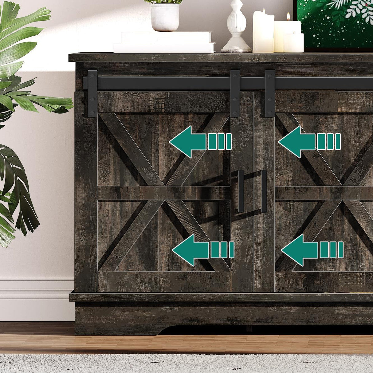 YITAHOME Farmhouse TV Stand for 65 Inch Television Stand, Entertainment Center with Storage Cabinets and Sliding Barn Doors, Rustic Media TV Console Table for Living Room, Dark Rustic Oak YITAHOME