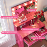 MIRROTOWEL Vanity Desk with Mirror and Lights, Dressing Table with Large Drawer, 2 Level Storage Dresser & 3 Lighting Modes Adjustable Brightness, Suitable for Bedroom MIRROTOWEL