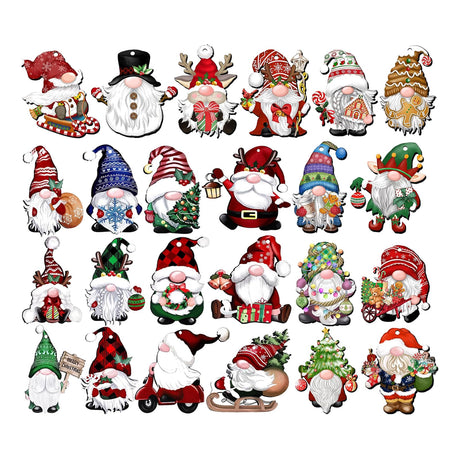 BJHSH 24Pcs Christmas Gnome Ornaments Unduplicates Wooden Hanging Ornaments,Gnome Wood Ornaments for Christmas Tree,Christmas Party Decorating Supplies Christmas Decoration BJHSH