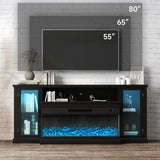 Real Relax Fireplace TV Stand for 80 Inch TV, 72.8" Entertainment Center with 40 inch 3-Sided Electric Fireplace & LED Lights for Living Room, Black Real Relax