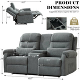 DRMBOOK RV Loveseat Recliner Sofa with Console, Linen Fabric Double Wall Hugger Reclining Couch Manual Home Movie Seating 2 Person Recliner Chair with Cup Holders/Storage/Pocket/Lumbar Pillow, Grey DRMBOOK