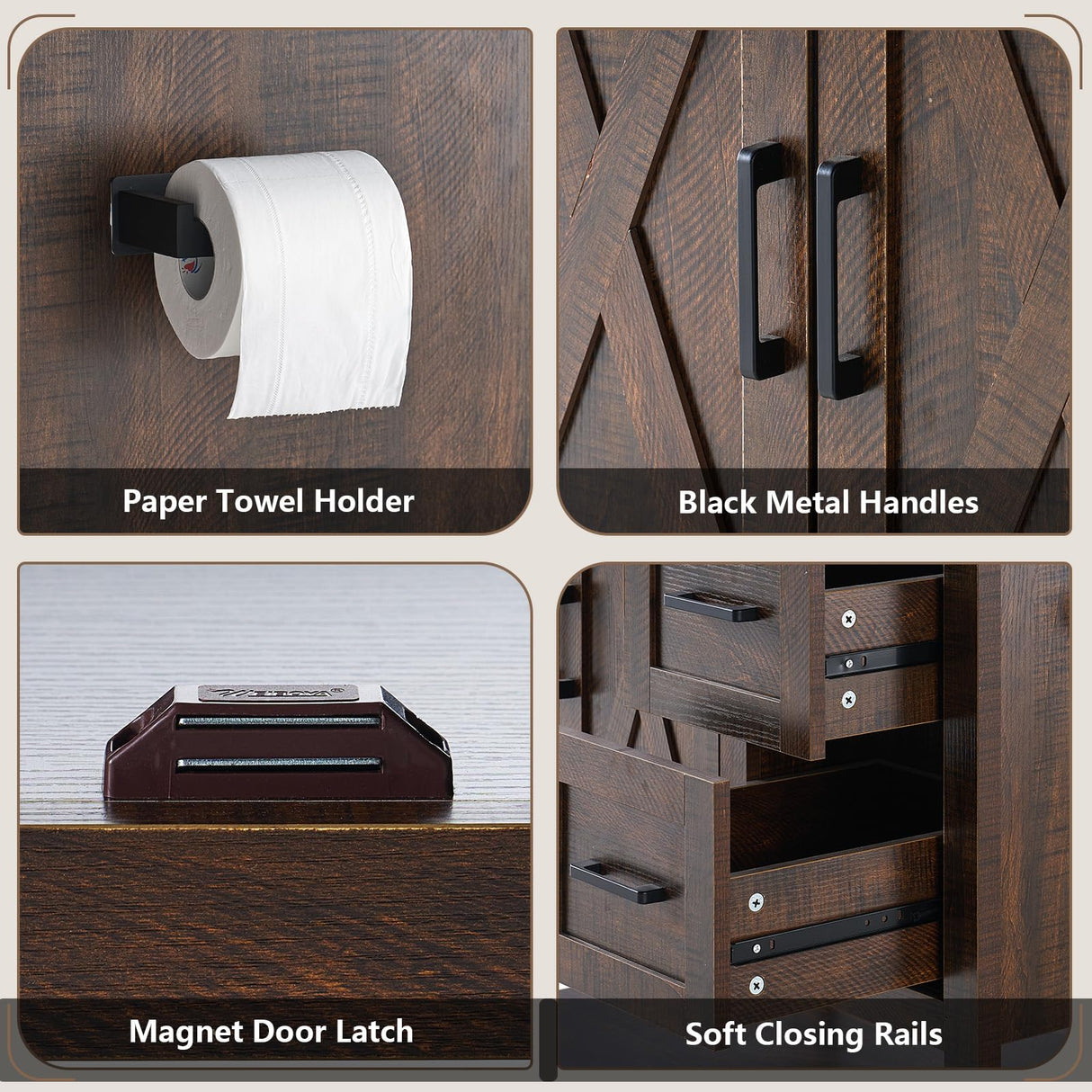 AMERLIFE 36" Farmhouse Bathroom Vanity with Sink Combo, Freestanding Small Single Wood Barn Door Bath Storage Cabinet Set with Sliding Drawers & Open Shelf, Paper Towel Holder, Rustic Brown AMERLIFE