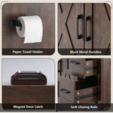 AMERLIFE 36" Farmhouse Bathroom Vanity with Sink Combo, Freestanding Small Single Wood Barn Door Bath Storage Cabinet Set with Sliding Drawers & Open Shelf, Paper Towel Holder, Rustic Brown AMERLIFE