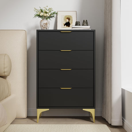 LOUVIXA Dresser for Bedroom with 4 Drawers, Wood Chest of Drawers, Dresser Storage Cabinet, 4 Drawer Dressers for Bedroom, Living Room, Entryway, Cloakroom (Black) LOUVIXA