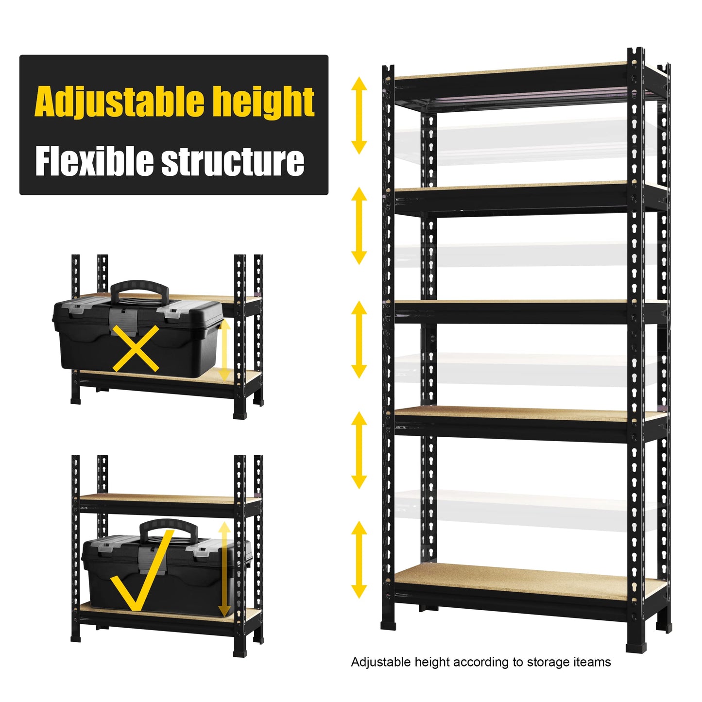 PrimeZone Storage Shelves 3 Pack 5 Tier Adjustable Garage Storage Shelving, Heavy Duty Metal Storage Utility Rack Shelf Unit for Warehouse Pantry Closet Kitchen, Black