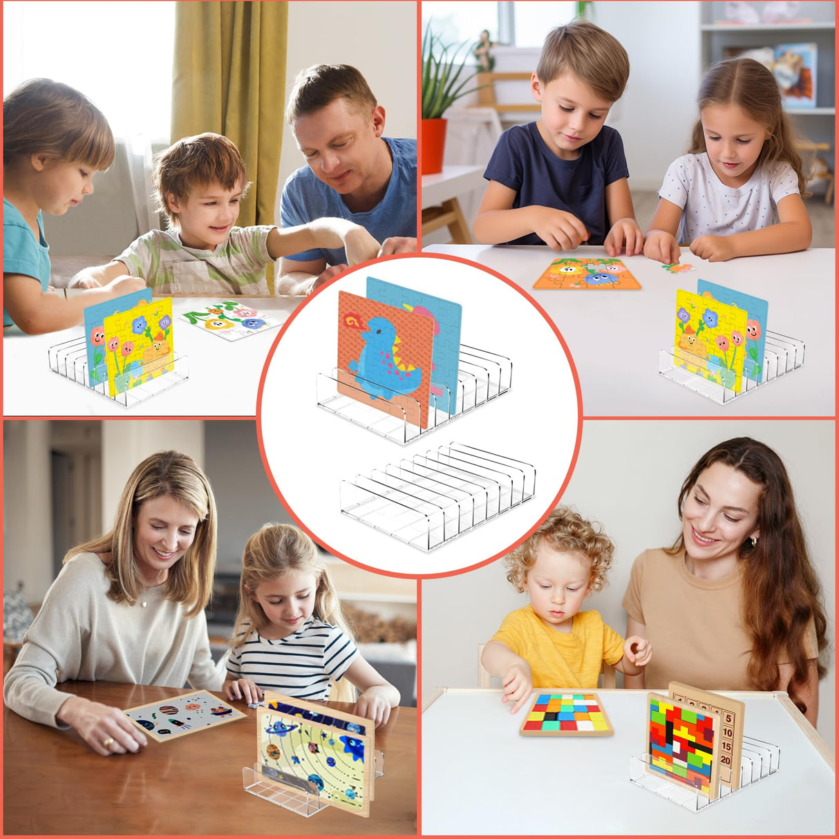 2 Pcs Puzzle Storage Rack with Puzzle Accessories Box, Puzzle Rack Organizer, Puzzle Holder Rack for 8 Small and Large Puzzles, Plastic Model Holder Storage Rack Organizer Creative.C