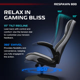 RESPAWN 800 Gaming Chair Floor, Swivel Rocker Gaming Chair, High Back Ergonomic Floor Gaming Chair for Kids and Adults, Gaming Recliner, Floor Rocker Chair with Armrests - Grey Fabric RESPAWN