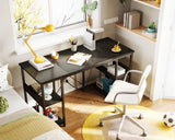 AODK 48 Inch Small Computer Desk with Power Outlets & Type-C, Home Table with Storage Shelves, Student Laptop PC Desks for Small Spaces Home Office Writing Desk, Kids Desk, Black AODK
