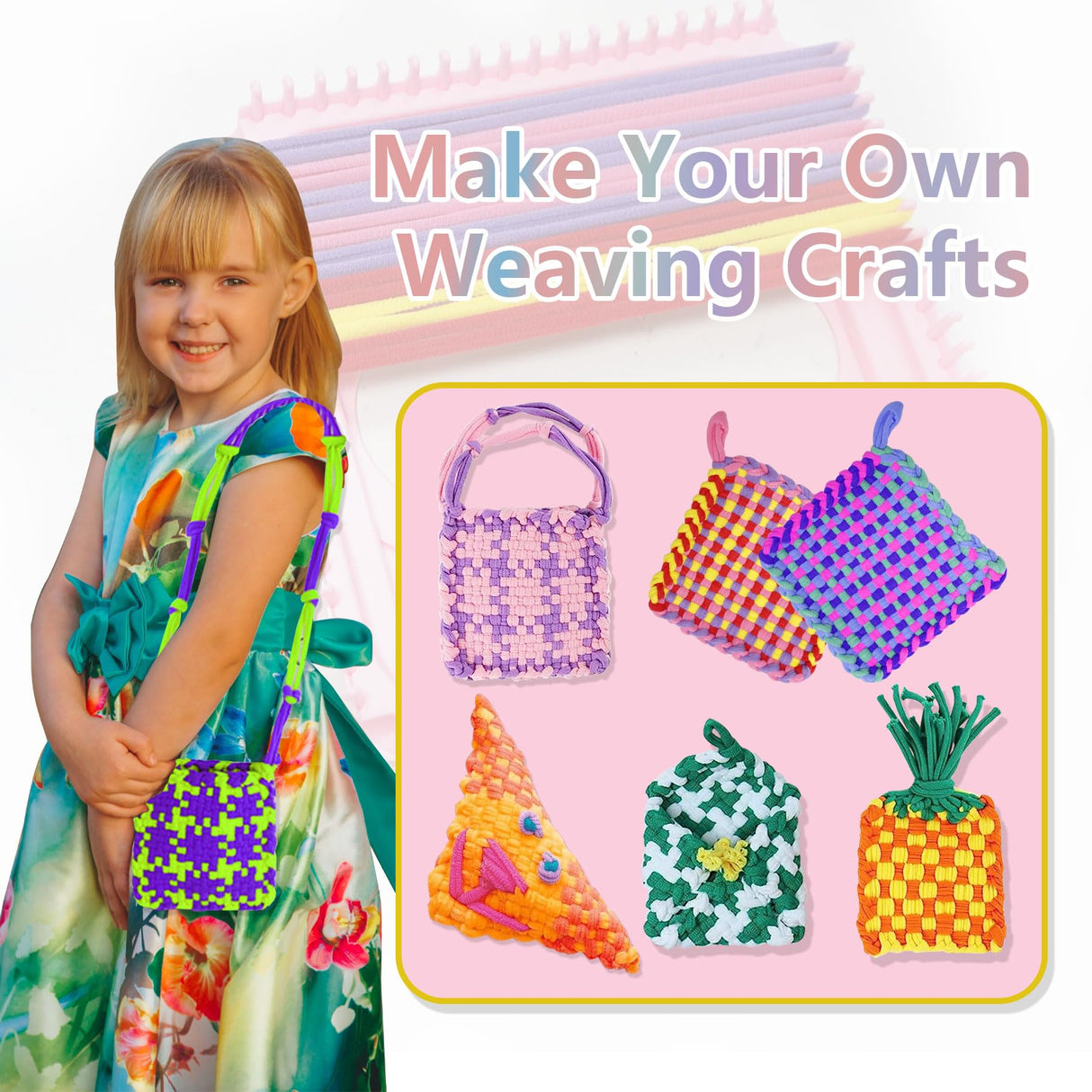 Disracker Weaving Loom Kit Crafts, Arts and Crafts for Kids and Adults, Ideal Gifts for Girls Ages 5 6 7 8-12 14, Potholder Knitting Loom Kit Disracker