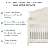 Evolur Aurora 5-In-1 Convertible Crib In Ivory Lace, Greenguard Gold Certified, Features 3 Mattress Height Settings, Sturdy And Spacious Baby Crib, Wooden Furniture, 832-FW Evolur