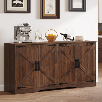 YITAHOME Sideboard Buffet Cabinet, Farmhouse Coffee Bar Cabinet with Large Storage, 62" Kitchen Cupboard with Adjustable Shelves for Living Room, Entryway, Kitchen, Dark Walnut