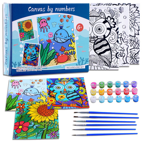 3 Pack Paint by Numbers Kit for Kids Ages 8-12, 10 * 8 inch Color by Number for Kid Framed Canvas with 18 Acrylic Paint Pots and 6 Brushes, Paint by Number, Arts and Crafts Art Supplies for Kids 9-12 Volmop