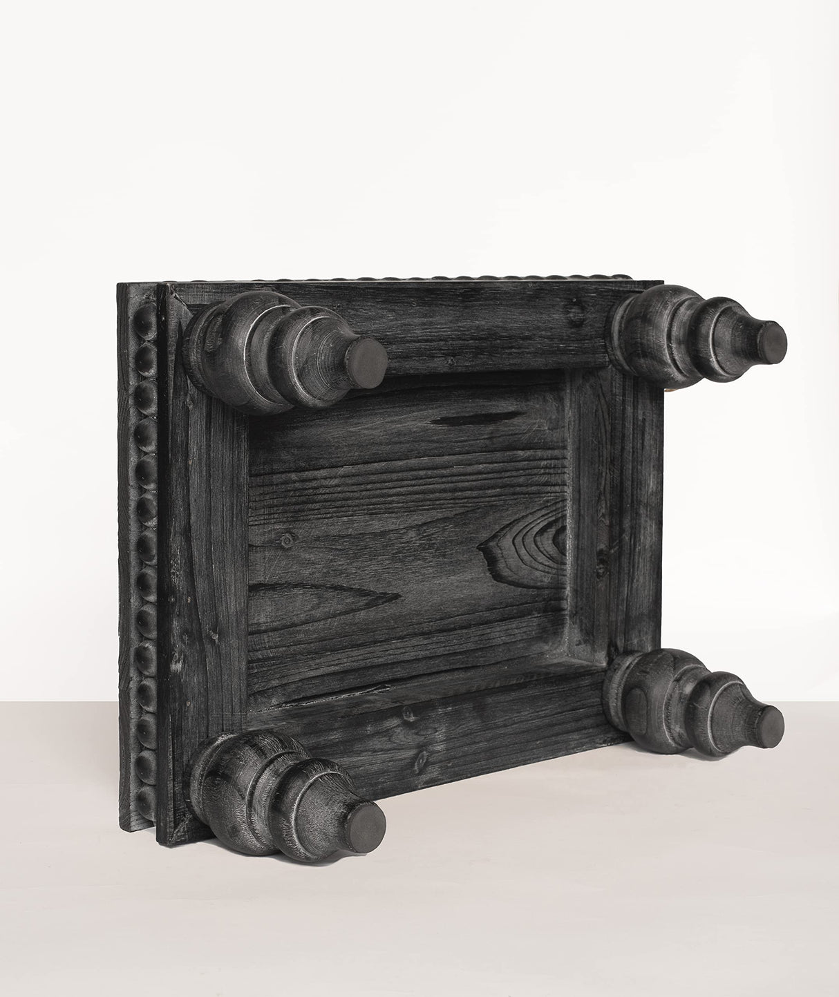 Felt Creative Home Goods Decorative Wood Risers for Decor | Tiered Tray Stand | Farmhouse Beaded Riser Stand for Decor | Wooden Pedestal Stand Large 12x16 Beaded Tray for Kitchen Coffee Bar (Black) Felt Creative Home Goods