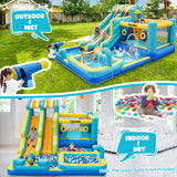 FINCOME Inflatable Bounce House, 10 in 1 Double Water Slide Bounce House with 750W Blower, Climbing Wall, Jumping, Water Gun, Splash Pool, Basketball Hoop for Kids Indoor Outdoor Backyard FINCOME