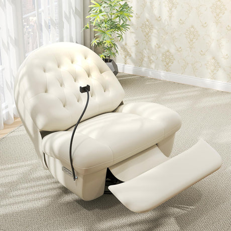 kinbor Oversized Power Recliner Chair - 270° Swivel Glider Rocker Chair for Adults, Extra Wide Comfy Electric Soft Leather Reclining Chair with Type-C Ports &Phone Holder for Living Room, Cream White kinbor