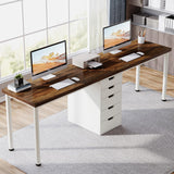 Tribesigns Two Person Computer Desk with 5 Drawers, 78.7 Inches Extra Long Double Office Desk, Modern Simple Double Computer Desk Study Writing Table Workstation for Home Office(Brown/White) Tribesigns