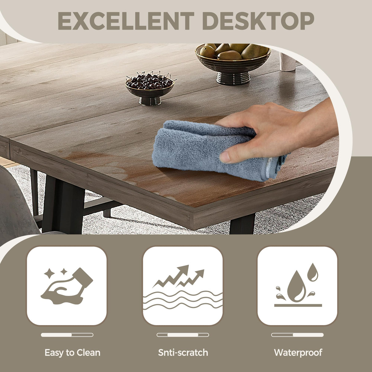 IDEALHOUSE 70 Inch Farmhouse Dining Table for 6 to 8, Large Rectangular Dinner Table for Dining Room, Home Office, Living Room, Gray IDEALHOUSE