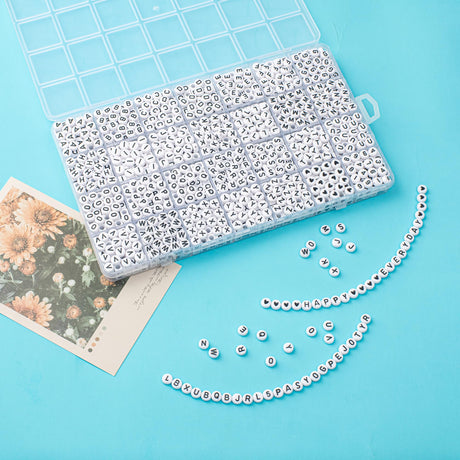 1400pcs Letter Beads, 4x7 mm Acrylic Alphabet Beads, Beads for Jewelry and Bracelet Making, in 28 Grid Box (White and Black) Weiyiziens