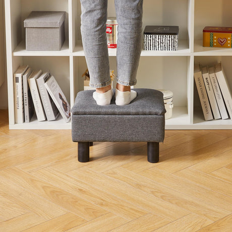Aibiju Linen Small Ottoman Foot Rest, Foot Stools with Storage Small, Upholstered Rectangle Wood Ottoman with Safety Hinge Flip Top, Bed Stool for Bedroom Dorm Light Gray YD-JD1364 Aibiju